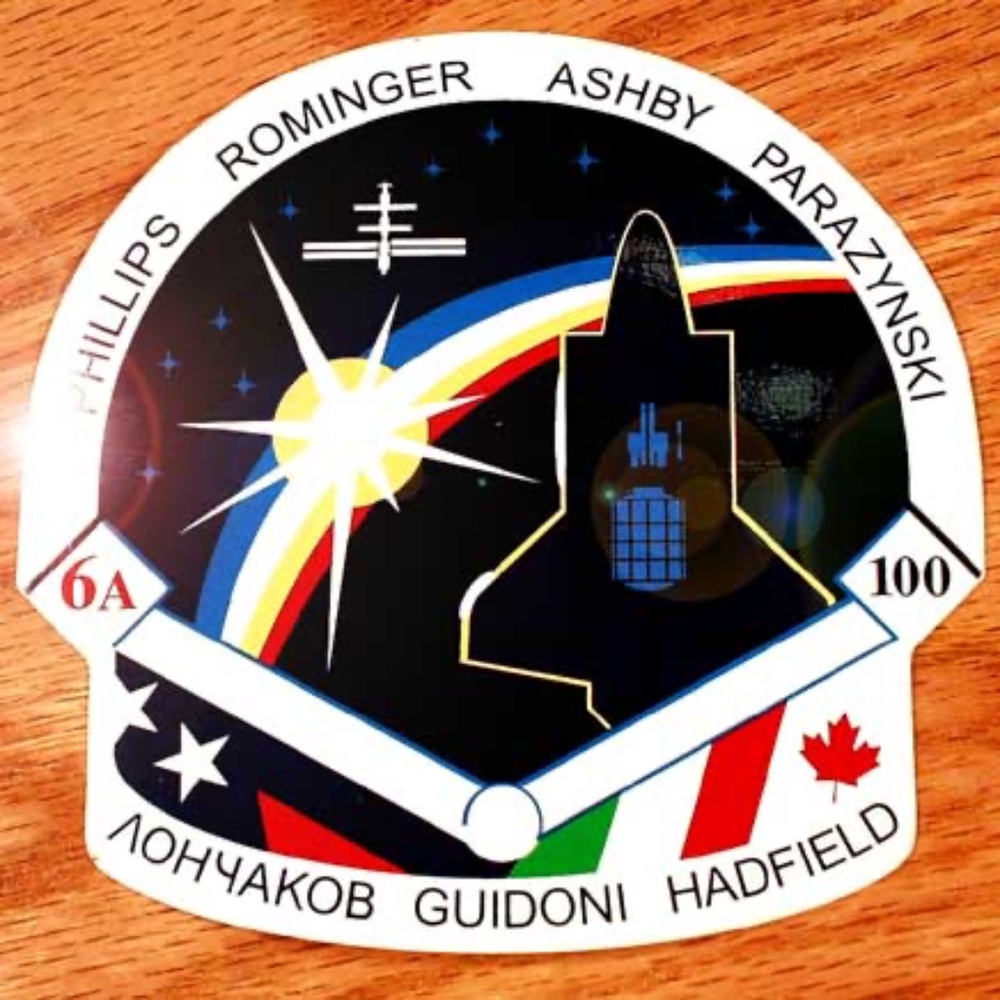 STS-100/6A SHUTTLE MISSION NASA CREW STICKER, 2001 OFFICIAL MISSION DESIGN,